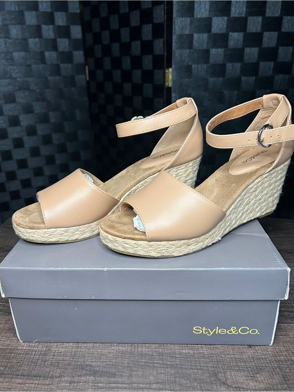 Style & Co. Nude-Tan Espadrille Platform Sandals with Ankle Strap